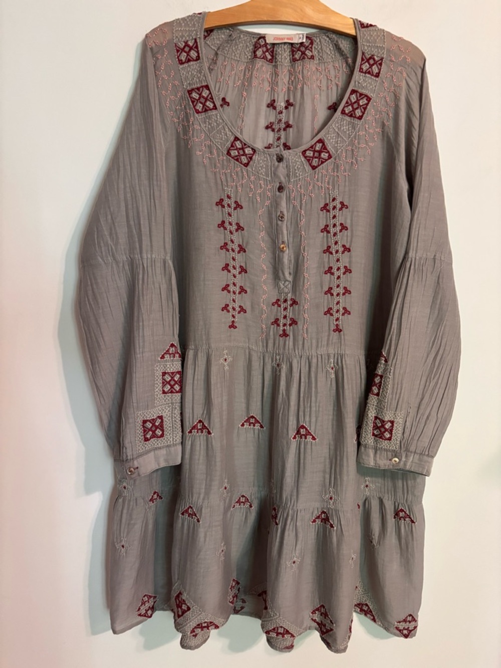 Johnny Was Ava Peasant Embroidered Silk blend Dress